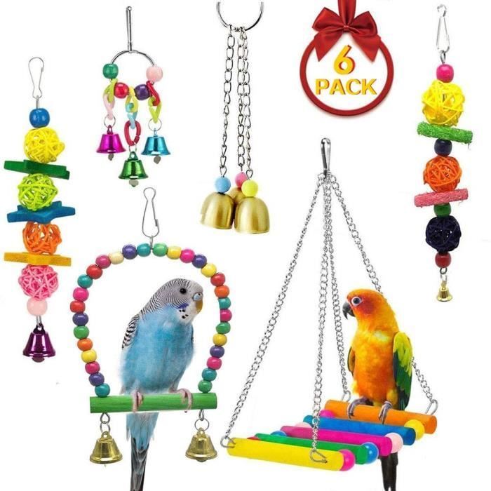 6Pcs Jouet Perroquet Oiseau Suspendu Balançoire Déchiquetage Mâcher Perches Jouet Perroquets pour Cage Perruches Cockatiels
