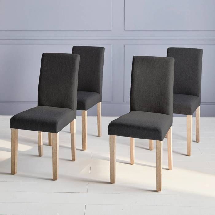 Lot de 4 chaises - Rita - chaises en tissu. pieds en bois cérusé. gris foncés