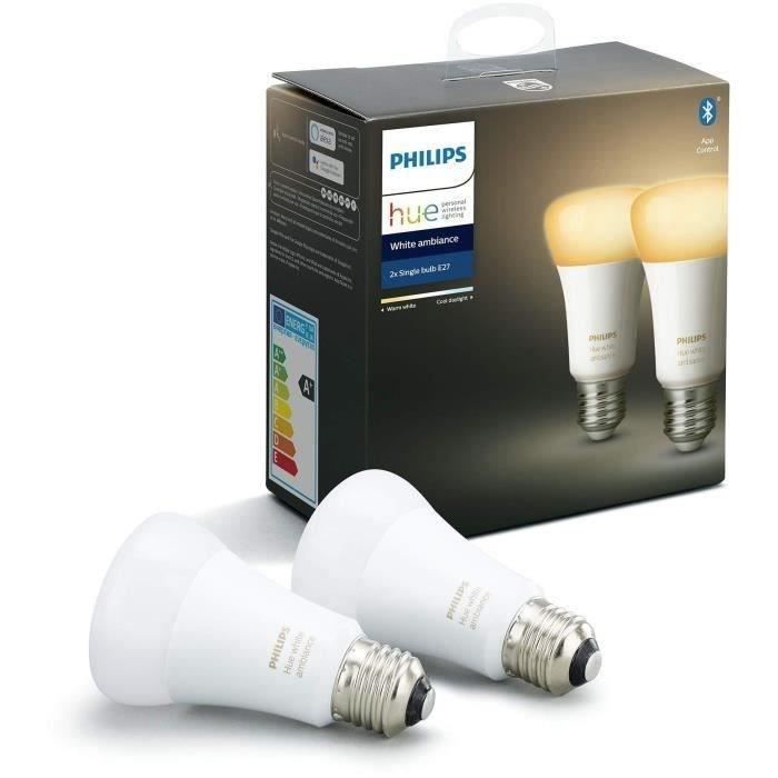 Philips Hue White Ambiance, E27 slimme LED-lamp equivalent aan 75W, 1100 lumen, Bluetooth-compatibel, 2 stuks