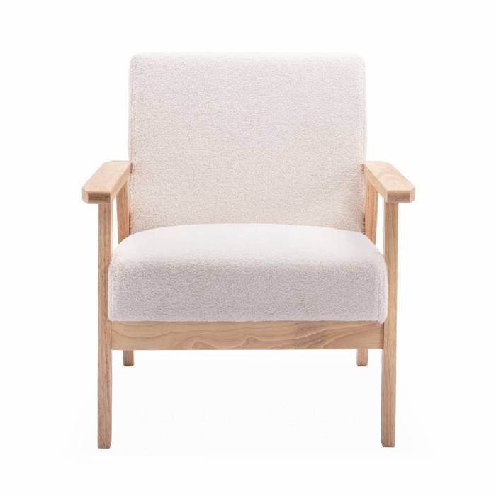 Poltrona scandinava in legno e tessuto bouclé. Isak. L 64 x P 69,5 x H 73 cm