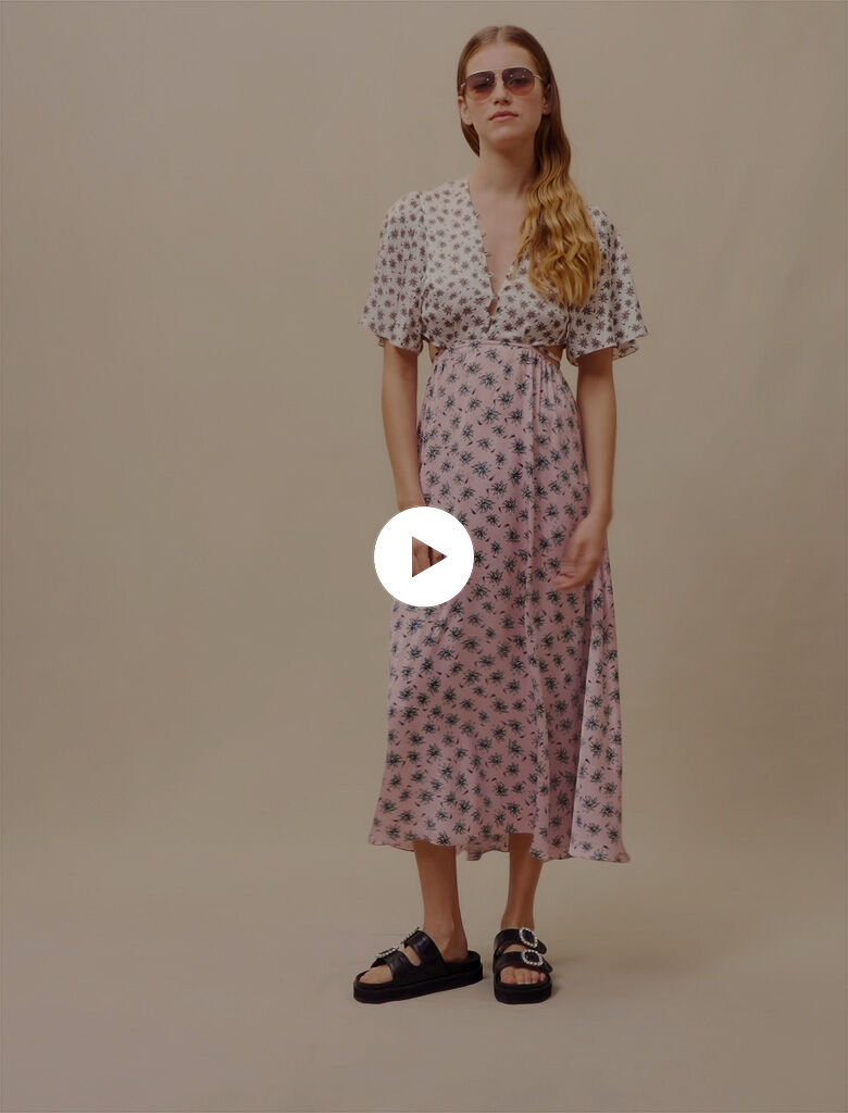 Rochie lungă cu imprimeu de palmieri - Mix palmier rose