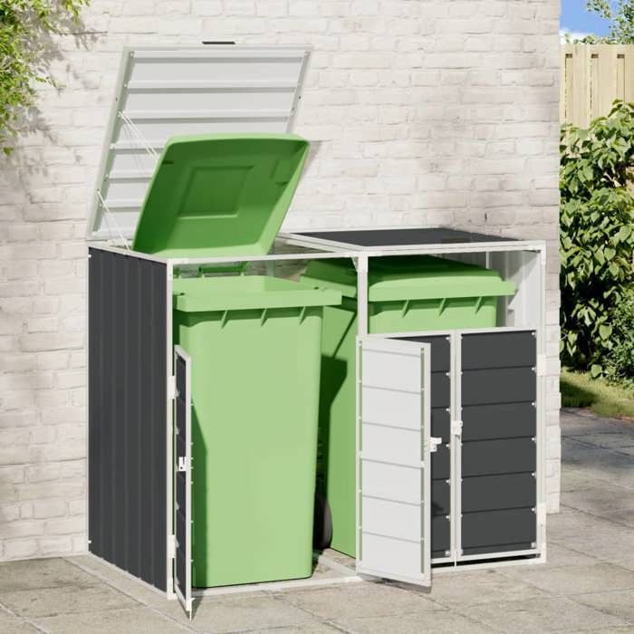 Organizzatore per due bidoni in acciaio con ruote vidaXL, per riporre e organizzare i bidoni da giardino, codice 4006177