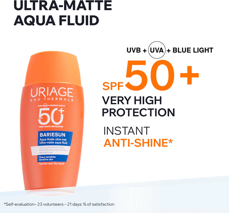 Uriage Bariésun Ultra Matte Aqua Fluid SPF50+ schützendes, mattierendes Fluid für das Gesicht mit LSF 50+