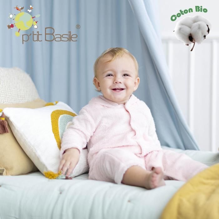 Funda nórdica para bebé - PTIT BASILE - 80x120 cm - Algodón orgánico 57 hilos/cm² - Amarillo dorado - Cierre para biberón
