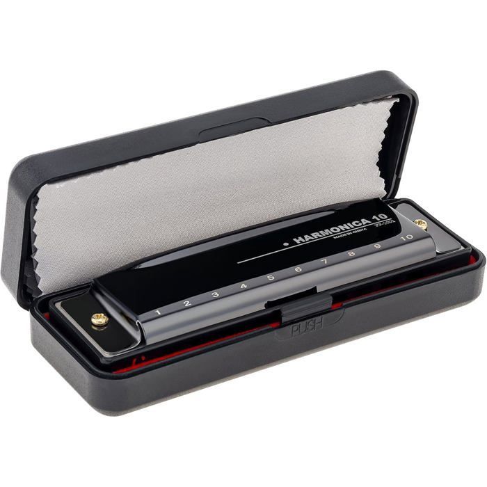 10-gaats bluesharmonica - GESTEMPELD - C majeur - Verzilverd - Metaal - Compact - 3,8 x 10,9 cm - 87 g - Gemakkelijk schoon te maken