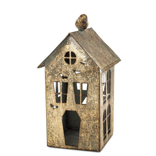 Dekoracja - metalowy domek 23x12x12 cm MUOYA z ptaszkiem