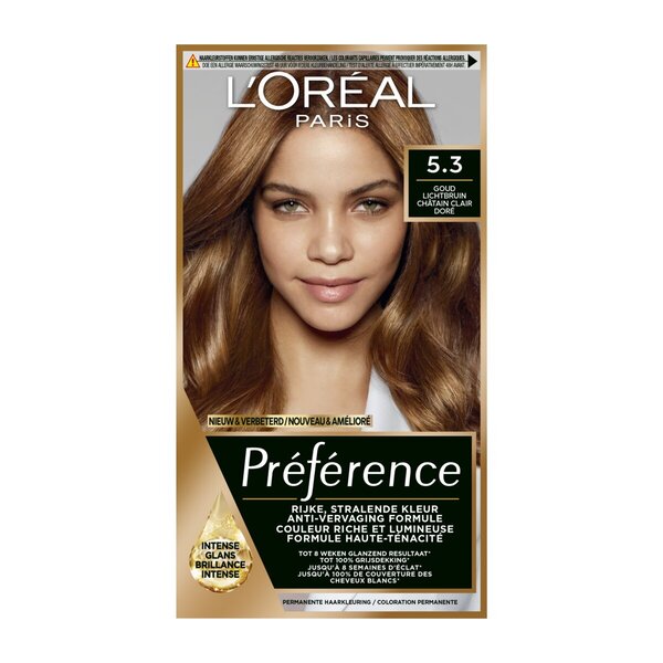 L'Oréal Paris Préférence 5.3 arany világosbarna tartós hajfesték<br>