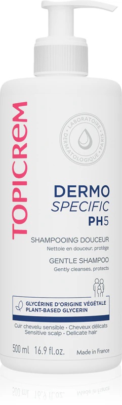„Topicrem PH5 Gentle Shampoo“ švelnus šampūnas jautriai odai kasdieniam naudojimui.