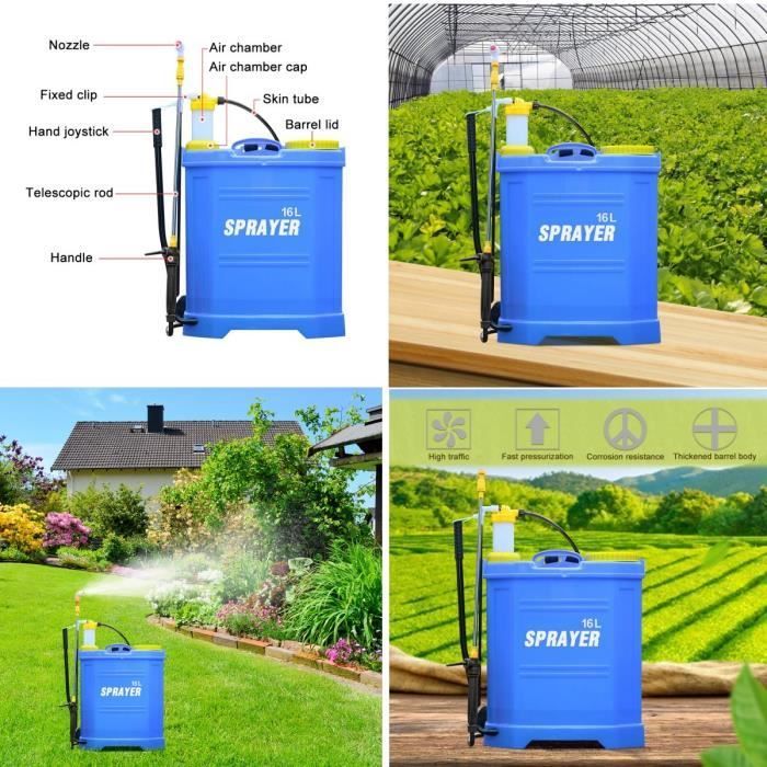 Pulverizador a presión XUANYU - 16L - Azul - Ergonómico - Boquillas ajustables