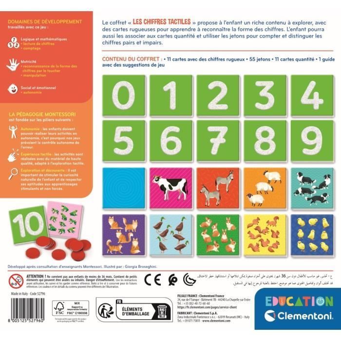 Montessori - Clementoni - Tactile Numbers - Educational Number Learning Game - 10 Rough Number Cards - Ages 3+