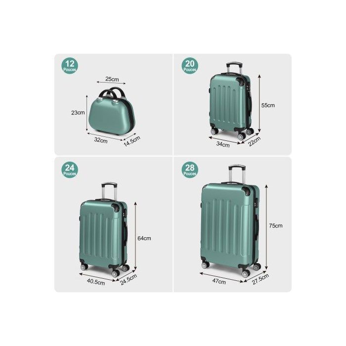 ALIGHTUP - Juego de 4 maletas portátiles 4 en 1 de ABS con ruedas - 3 maletas + 1 neceser - Verde