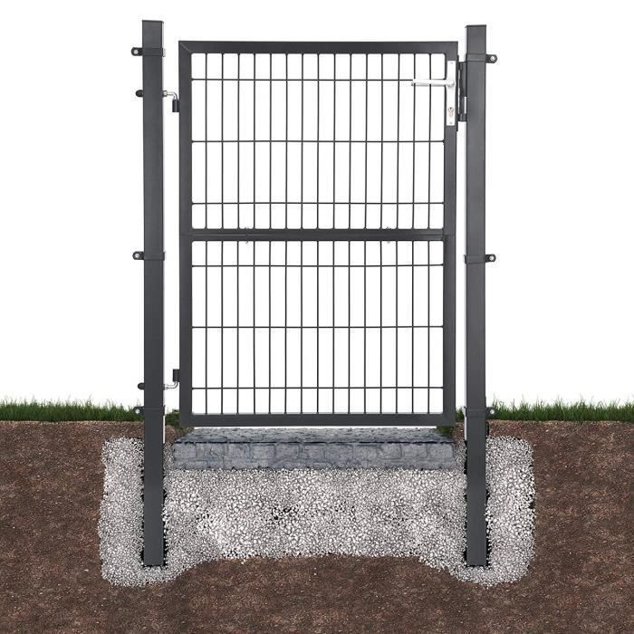 SONGMICS Portillon en fer galvanisé - Portail de clôture - robuste et durable -106x171cm- serrure poignée et clé Gris GGD175GY