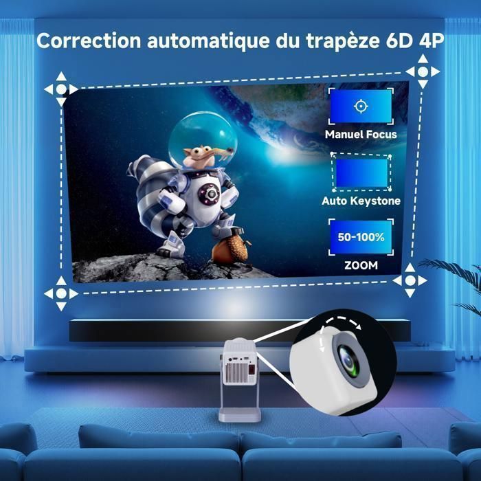 Proyector LaylaTang K300 4K Android TV - 29000 lúmenes - WiFi 6 - Proyector portátil con corrección trapezoidal automática - Rotación de 360° - Bluetooth 5.0