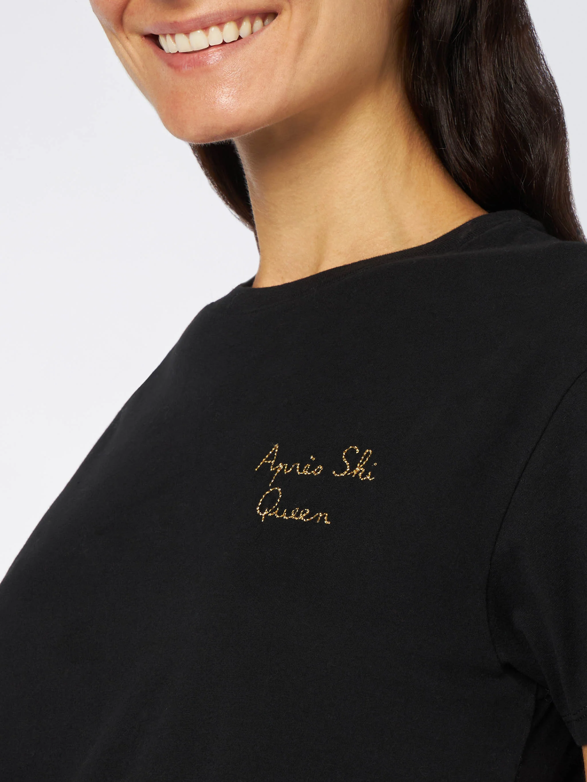 Aprés-Ski-Queen-T-Shirt aus bestickter, schwerer Baumwolle für Damen