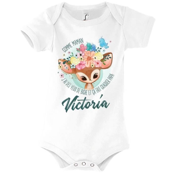 Victoria | Body bébé prénom fille | Comme Maman yeux de biche | Vêtement bébé adorable pour no 3-6-mois