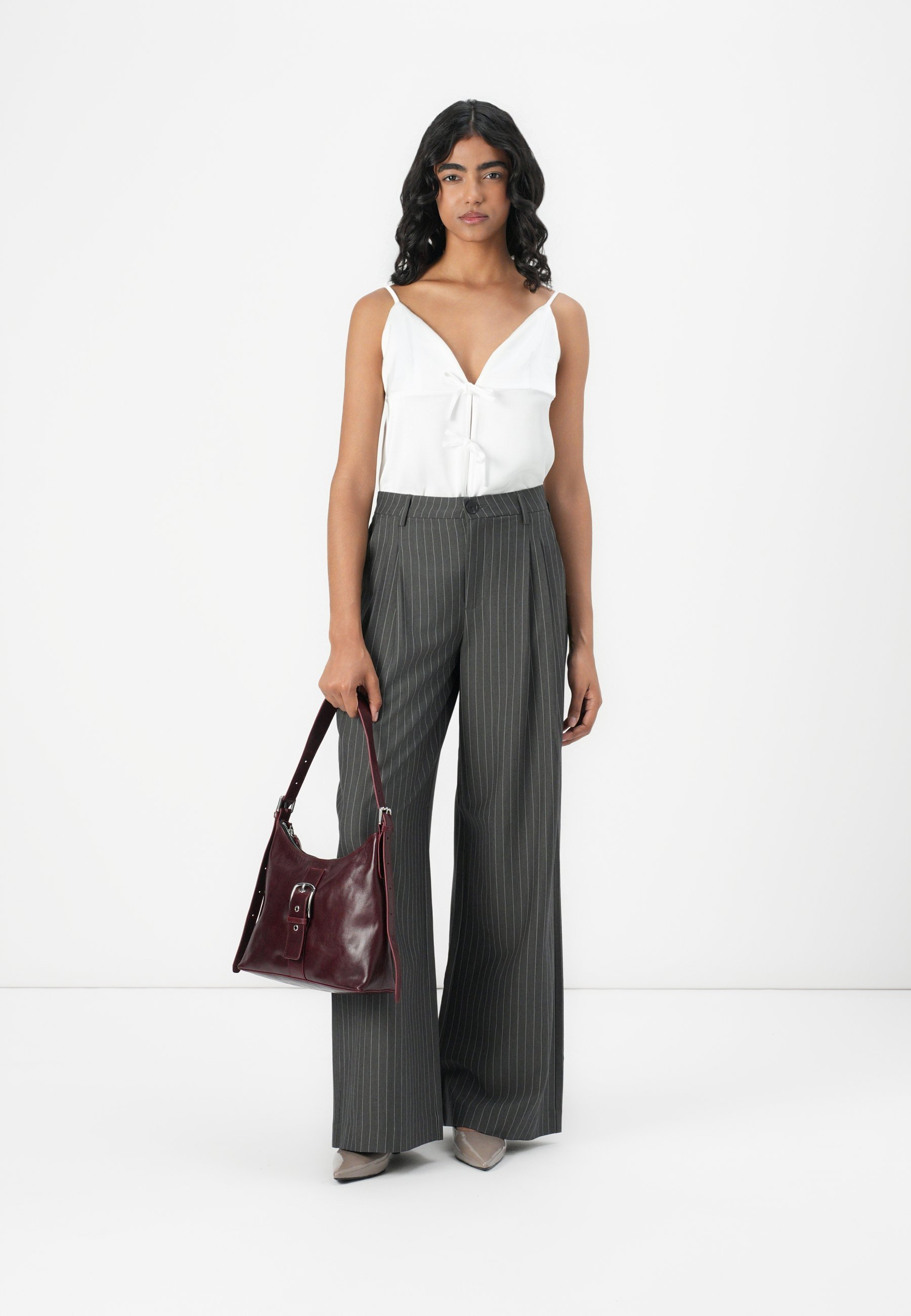 JDY JDYGRACE RIVER WIDE PANT - Broek - donkergrijs/cloud dancer