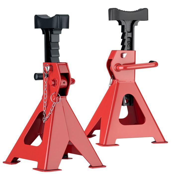 Juego de 2 soportes elevadores Wiltec, capacidad de 2 toneladas, peso de 4,7 kg, altura ajustable de 280 a 425 mm, doble bloqueo de seguridad, gran tamaño
