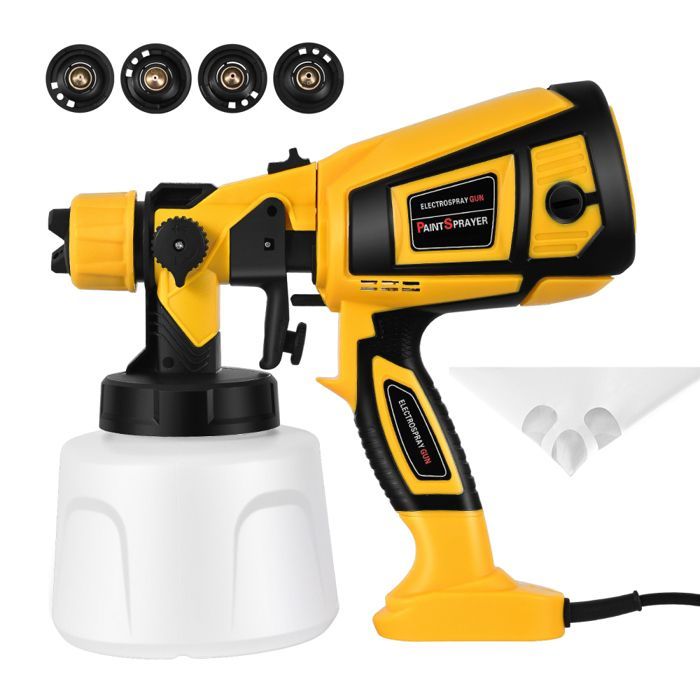 Pistola a spruzzo per verniciatura, pistola a spruzzo elettrica HVLP da 650 W, 4 ugelli in rame e 3 tipi di getto, serbatoio da 1400 ml, per la casa e i mobili.