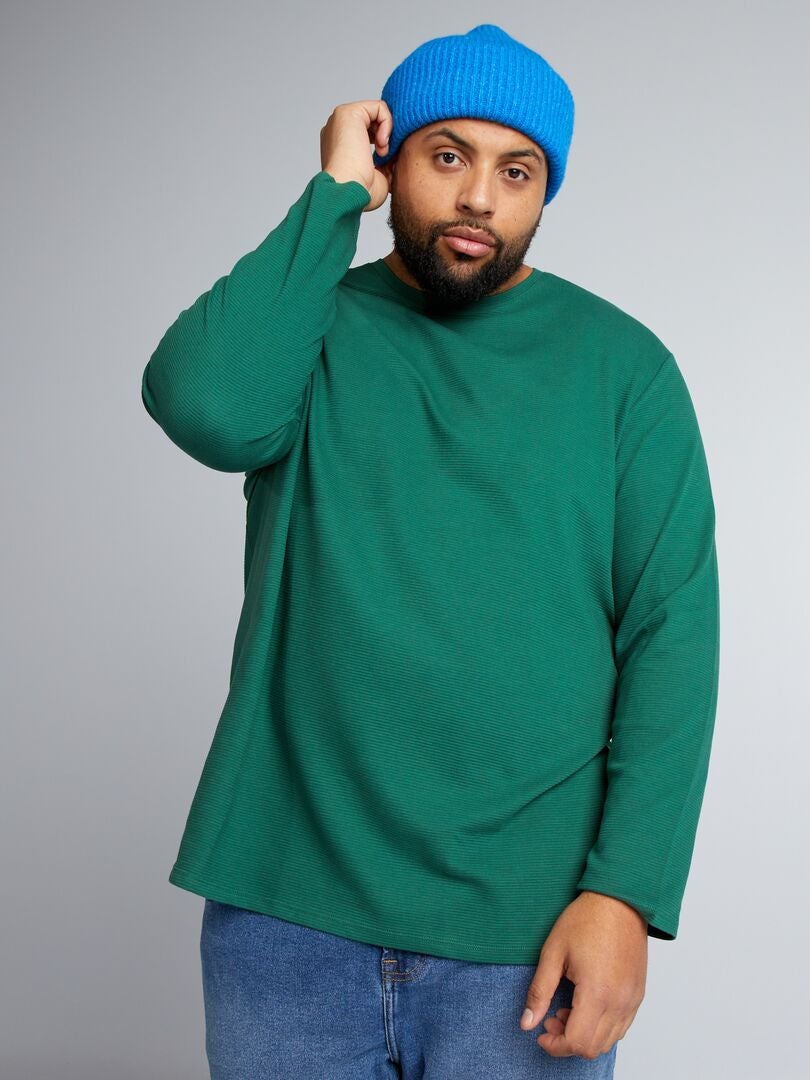 Geribbeld jersey T-shirt - Groen