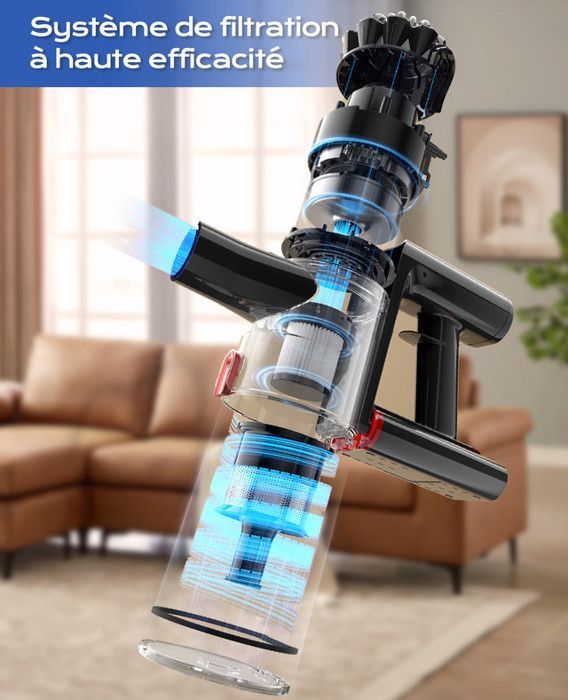 Ivormentico Aspirateur Balai sans Fil,50Mins/40K PA Aspirateur sans Fil,Aspirateur Balai avec LED Verte, Aspirateur avec Brosse