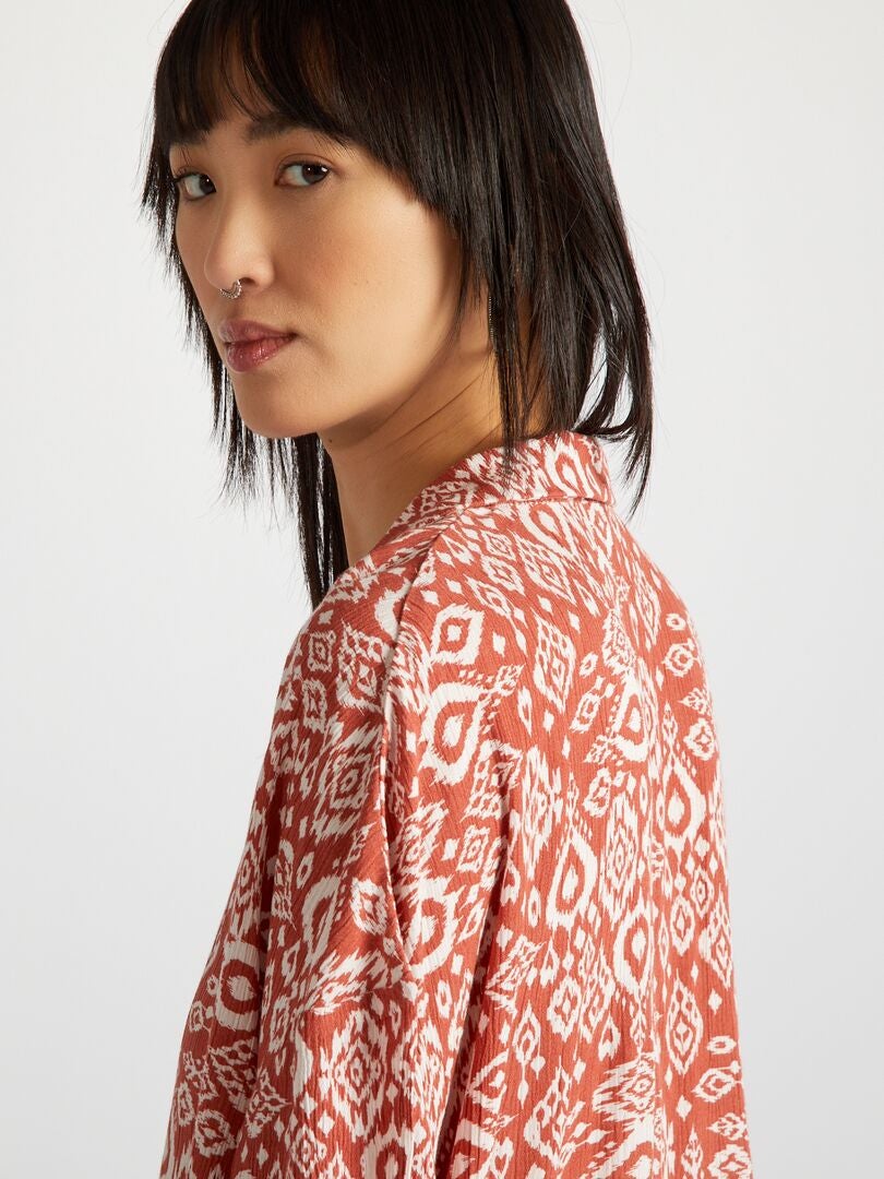 Crêpe blouse met korte mouwen - BRUIN