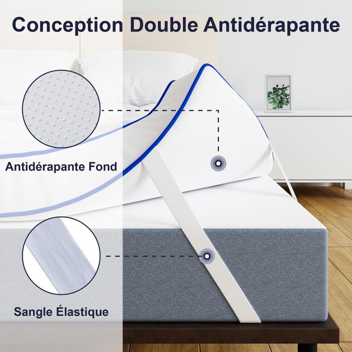CASABEL Surmatelas Confort 180 x 200 cm Respirant en Microfibre, Antidérapant avec Bandes Élastiques - Garnissage 1000Gr Liseré