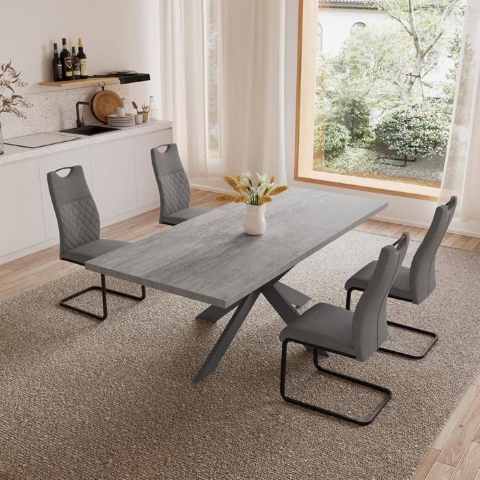 JIEXI Ensemble comprenant une table à rallonges grise et 4 chaises avec housses, idéal pour la cuisine et le salon