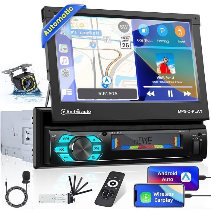 Autorradio 1 DIN con pantalla retráctil motorizada de 7
