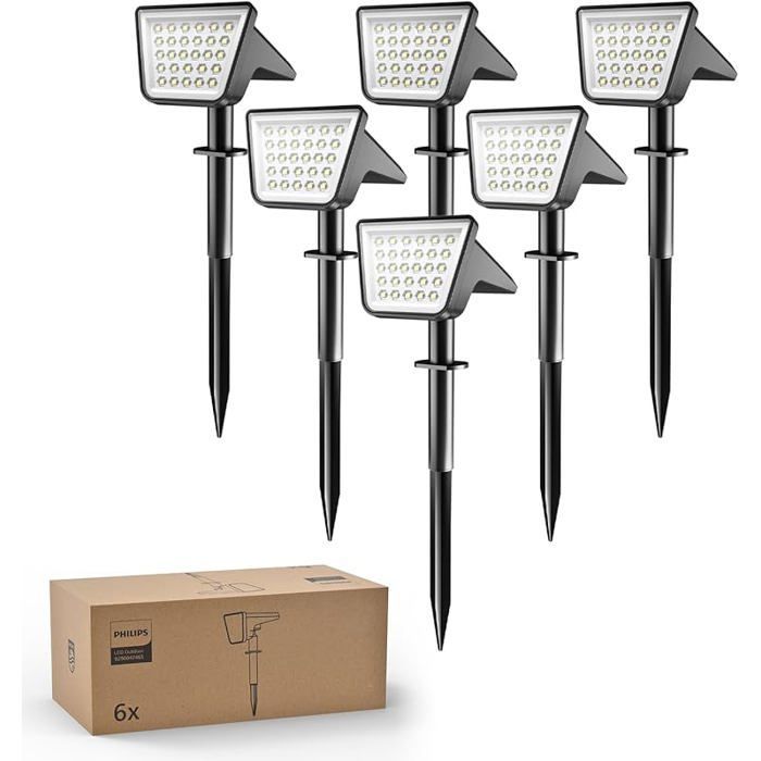 Lot de 6 Projecteurs Spots Lampes Solaires d& 39;Extérieur Étanches 28 LED 7500K Éclairage Paysager pour Jardi LAMPADAIRE DE JARDIN