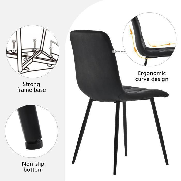 Juego de mesa de comedor de 117 × 68 cm con 4 sillas - Juego moderno de mesa y sillas para cocina/sala de estar - Sillas de terciopelo, negras