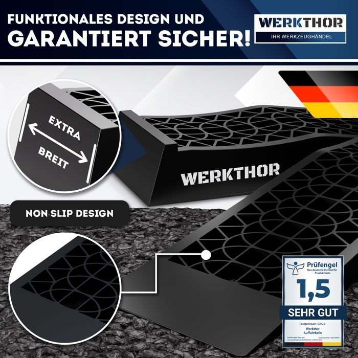 WERKTHOR Rampe de chargement auto extra plate 3T - Lot de 2 rampes voiture sport & véhicules rabaissés