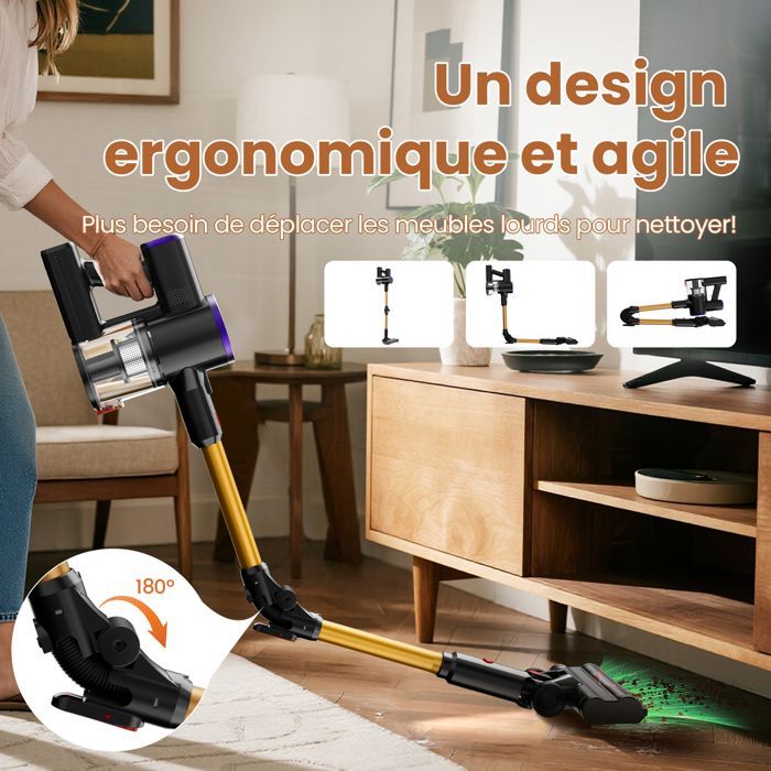 Zynet S9 Cordless Stick Vacuum Cleaner, 45kPa/500W/45min, Foldable, Wall-Mounted Charging Station, Green LED, Pet Hair/Carpets/Hard Floors