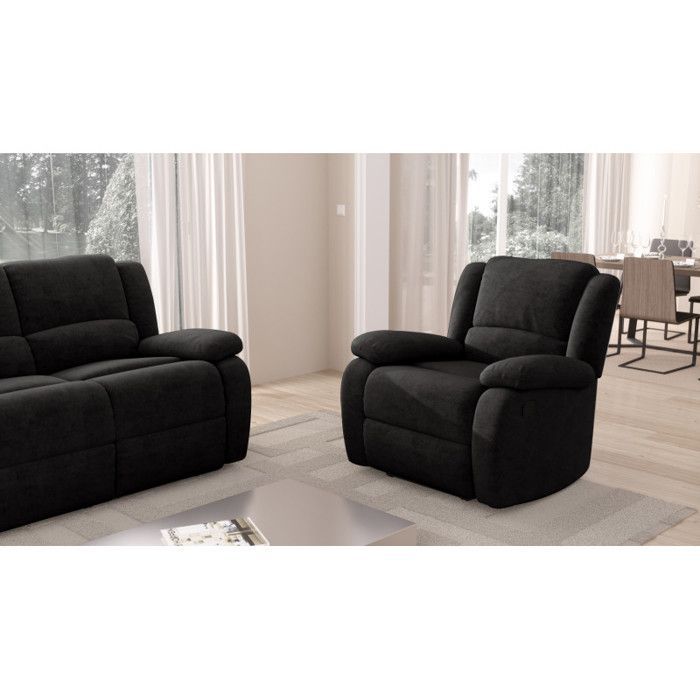 LEO 1-Sitzer Relaxsessel aus schwarzem Mikrofaserbezug – B 88 x 93 x 96 cm – LOUNGITUDE
