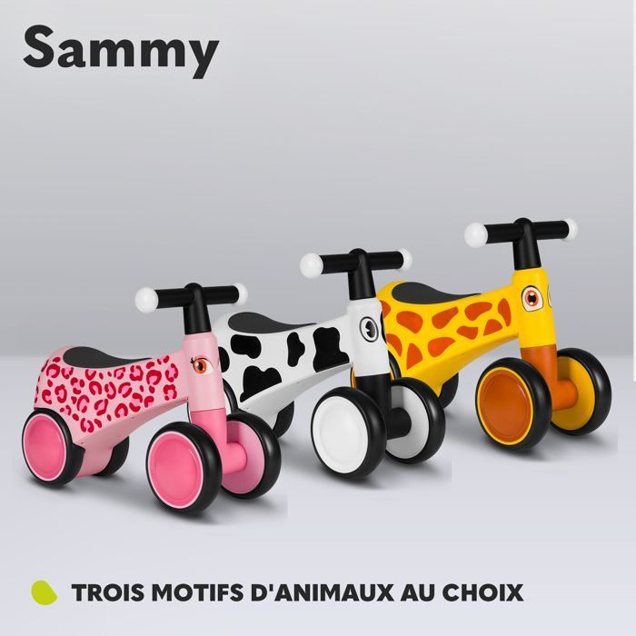LIONELO Sammy Loopfiets - Kinderfiets - Kleurrijke Lichtjes - 4 Wielen - 1-3 jaar (tot 30 kg) - Ergonomisch - Roze