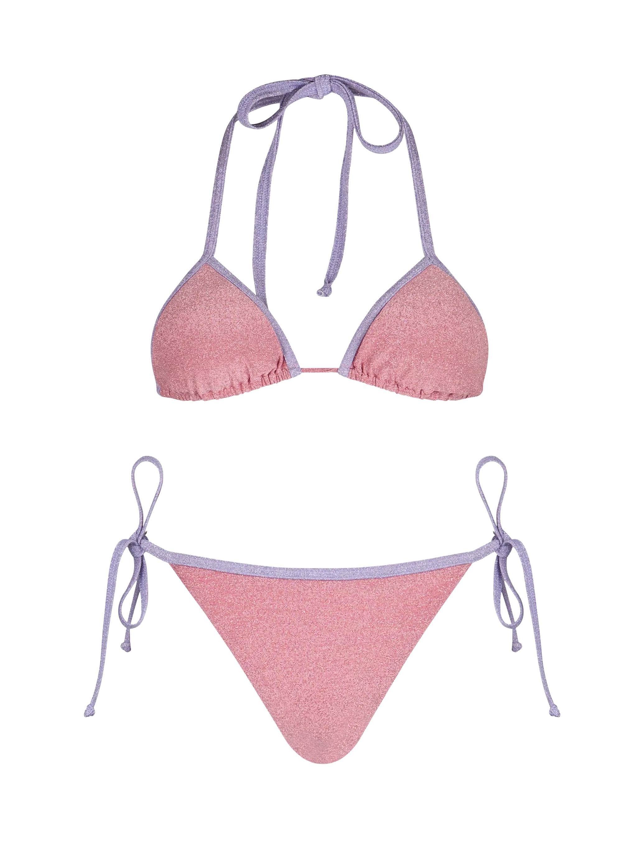 Bikini da donna a triangolo rosa Leah Marielle in lurex con bordino