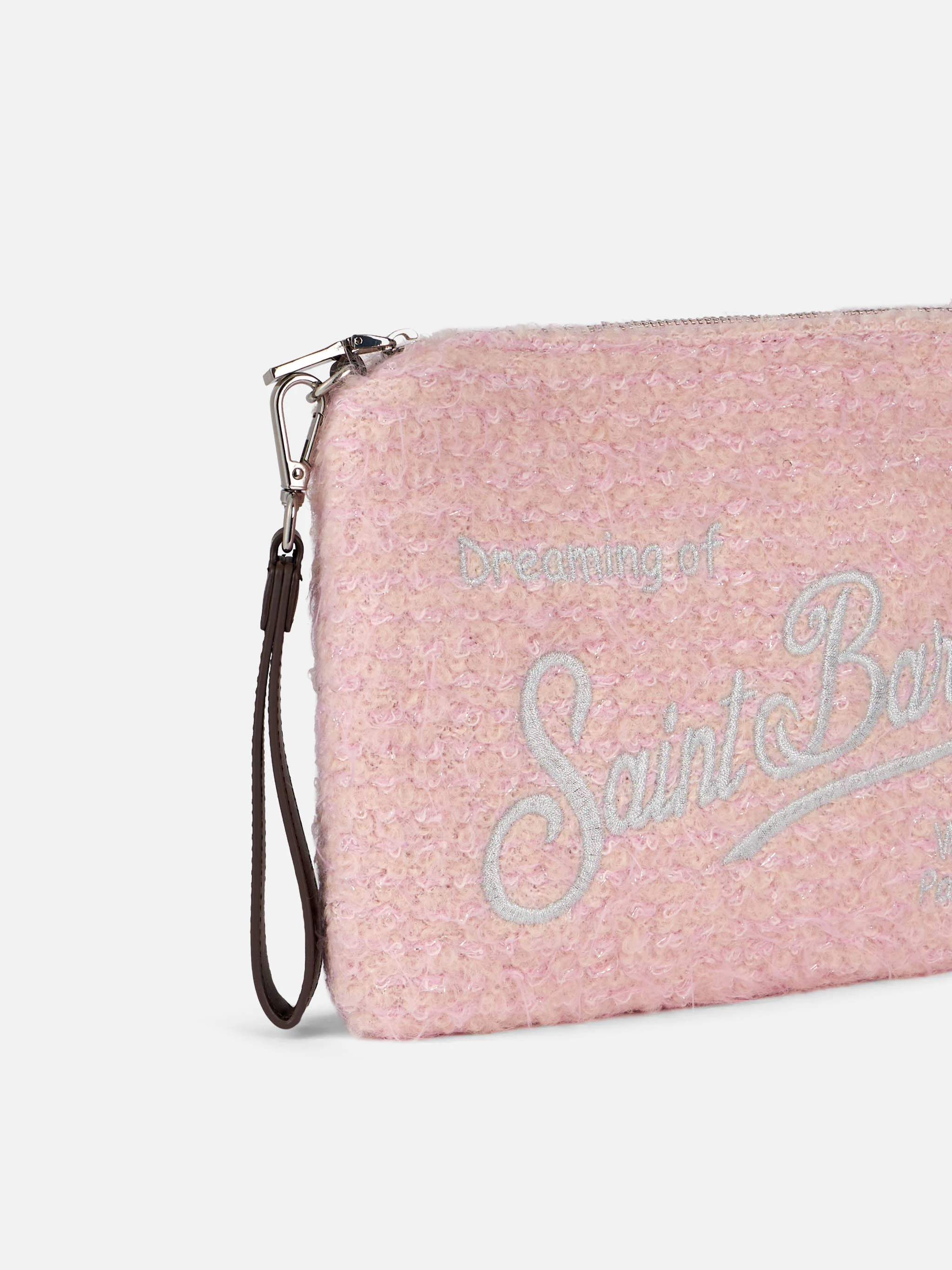 Parisienne schoudertas van roze bouclé breisel