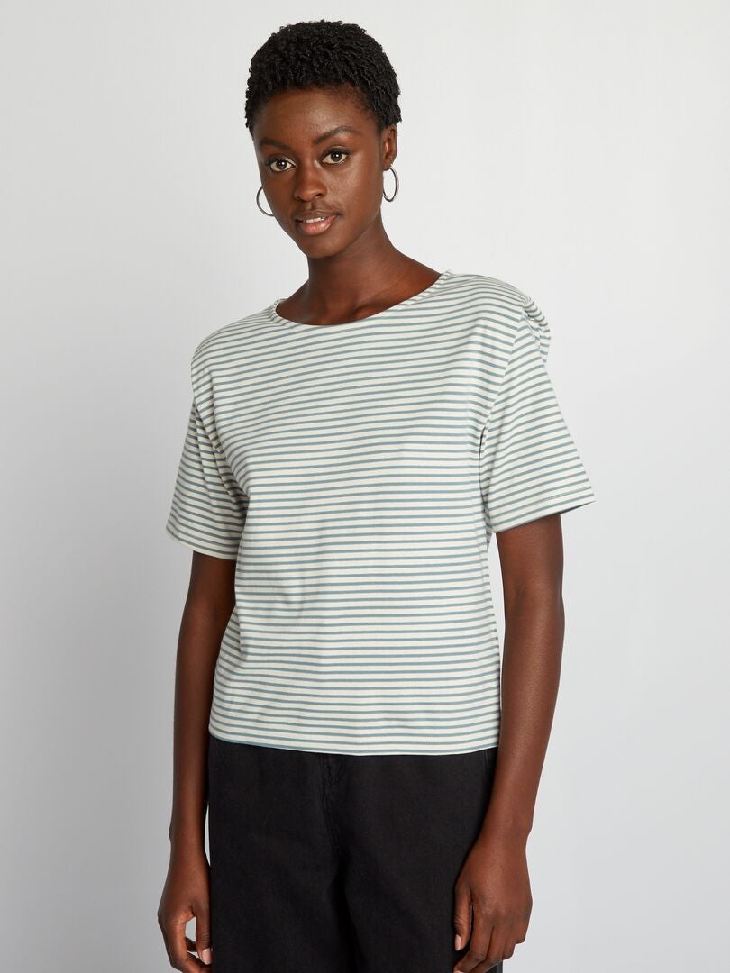 Camiseta de rayas con hombreras - BEIGE