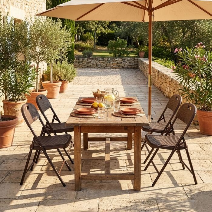 Folding rattan-look chairs, brown, weather-resistant - Practical for garden & patio