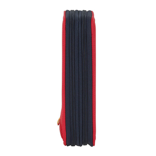 Mochila escolar Safta com 28 itens úteis inclusos, Seleção Espanhola de Futebol, 125x40x195mm, Vermelha