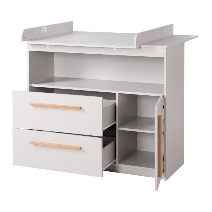 ROBA Commode à Langer Lea - Plan Amovible - Poignées en Bois Massif - Hauteur à Langer 90 cm - Gris Clair