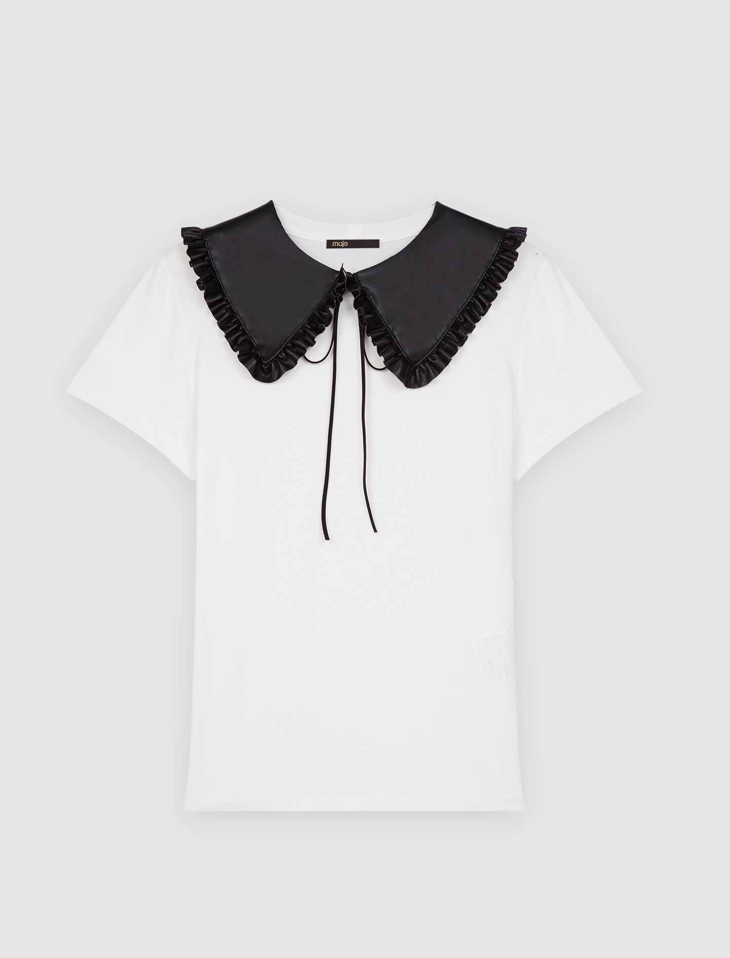 Tricou alb cu guler de blană detașabil - Alb