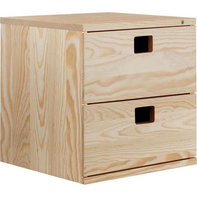 2-drawer storage cube in solid pine - 36.2 x 36.2 x 33 cm - unfinished wood