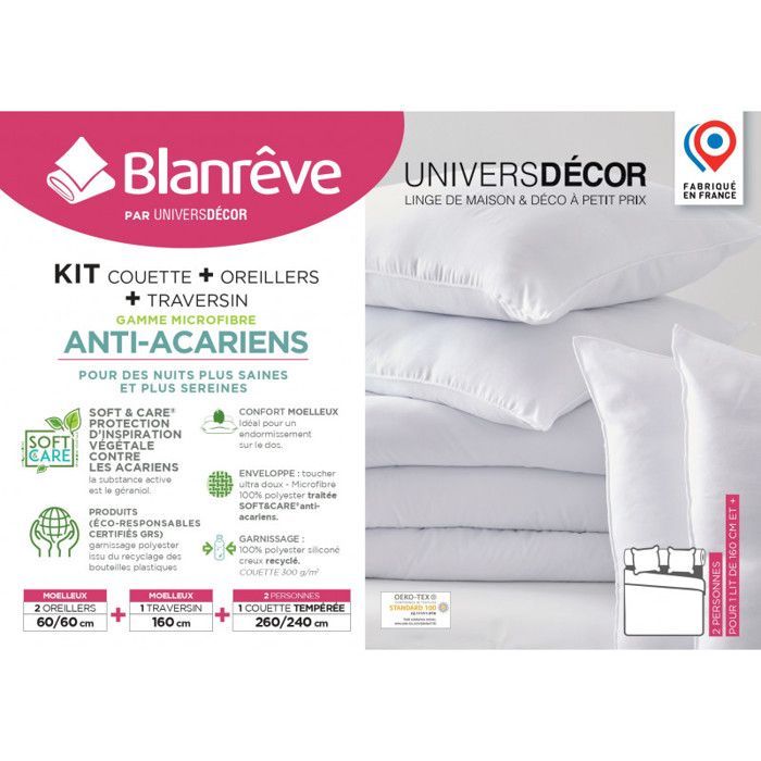 Juego de funda nórdica Blanrêve de 260 x 240 cm + 2 almohadas de 60 x 60 cm + almohadón de 160 cm. Gama 