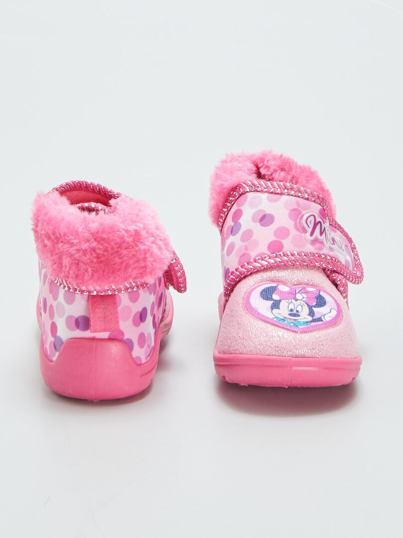 Wysokie kapcie Myszka Minnie z zapięciem na rzep - RÓŻOWE