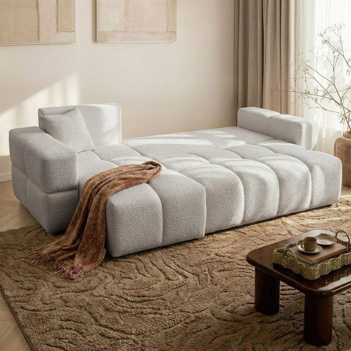 Canapé d'angle Réversible BUENO - 3 places - Canape Convertible avec Coffre - Tissu Agréable au Toucher - Gris clair