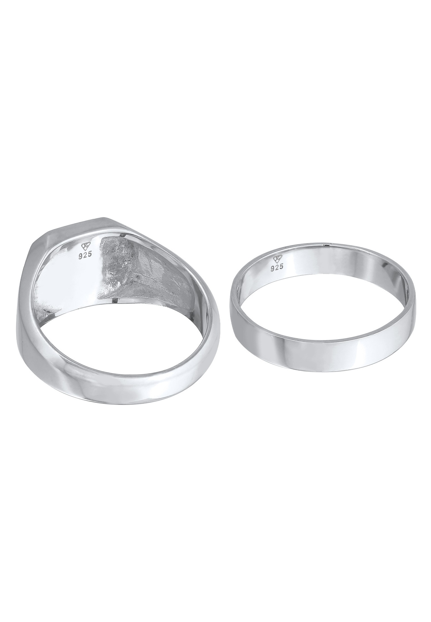 KUZZOI Hommes Sceau Bande angulaire Set de 2 avec émail en Argent Sterling 925