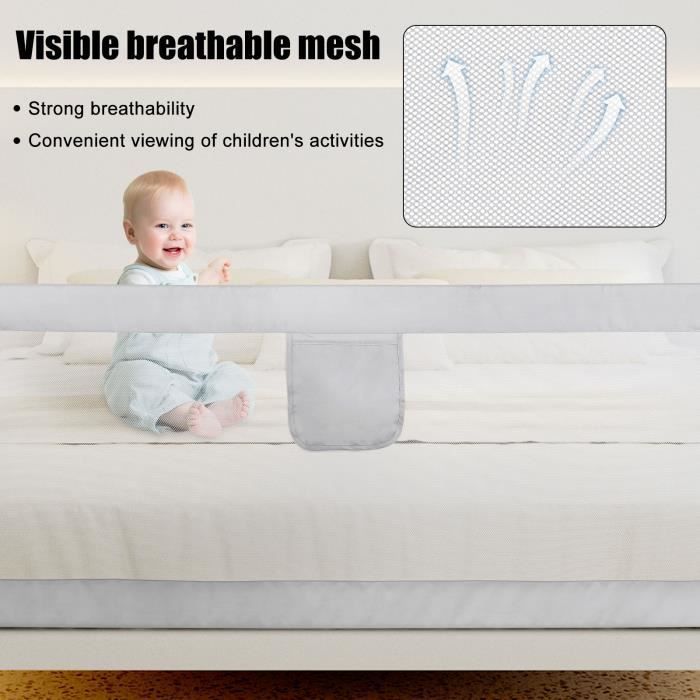 Willonin® Tragbares Bettgitter für Kinder, faltbares Absturzsicherungs-Bettgitter für Babys, 200 cm – Hellgrau