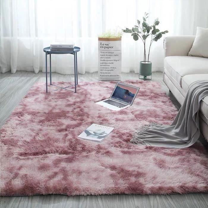 Alfombra de pelo largo para salón - Rosa - 160x230cm - Pelo largo - Antideslizante - Material de poliéster