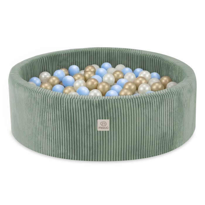 Piscina de bolas redonda de pana MISIOO para habitación de bebé y niños, verde, 90x30 cm, 300 bolas: azul/dorado/blanco perla