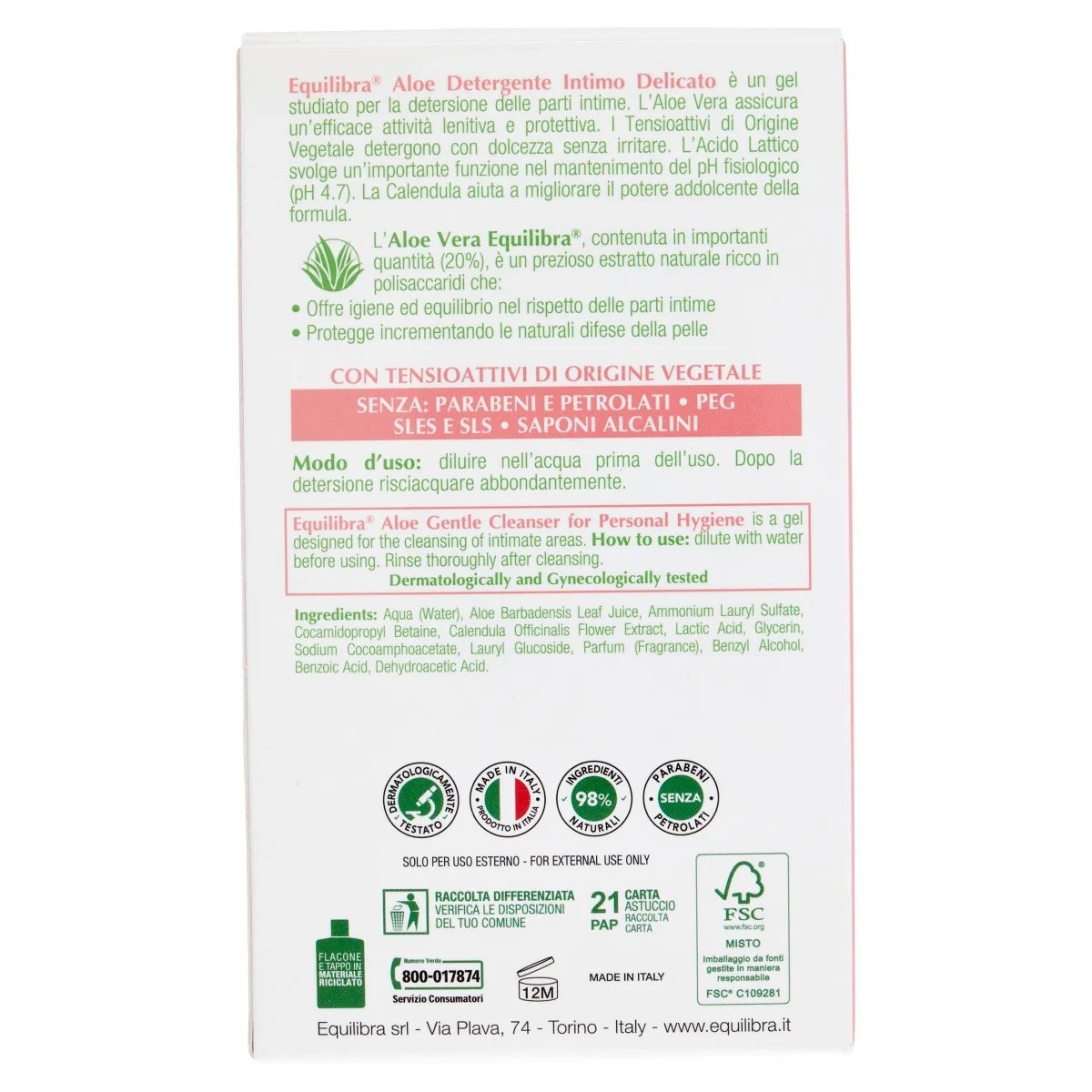 Equilibra Equilibra Aloë Vera Delicate Intieme Reiniger 200 ml Hydraterend